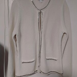 Express White Cardigan with Silver Trim